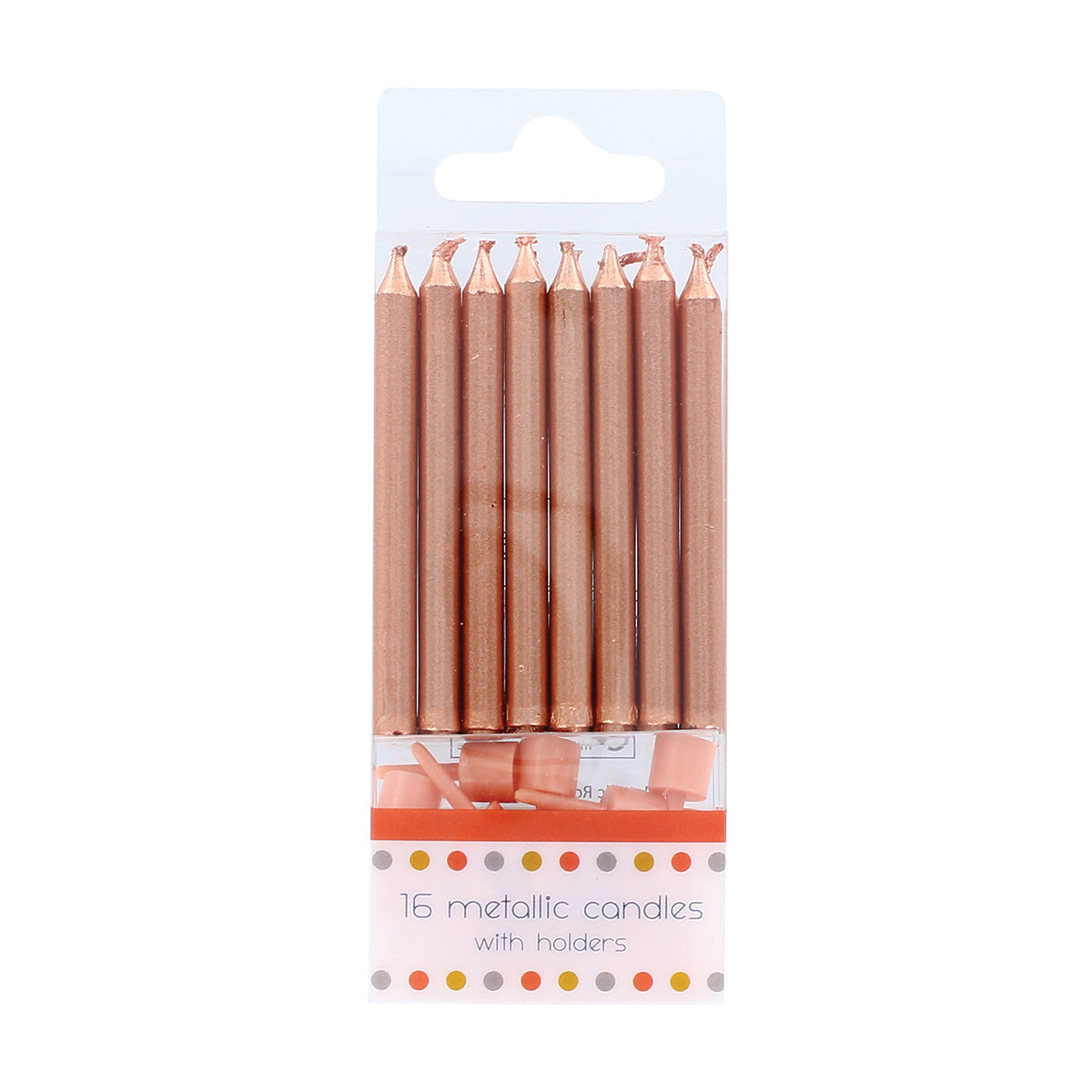 16 Metallic Rose Gold Candles With Holders - 60mm
