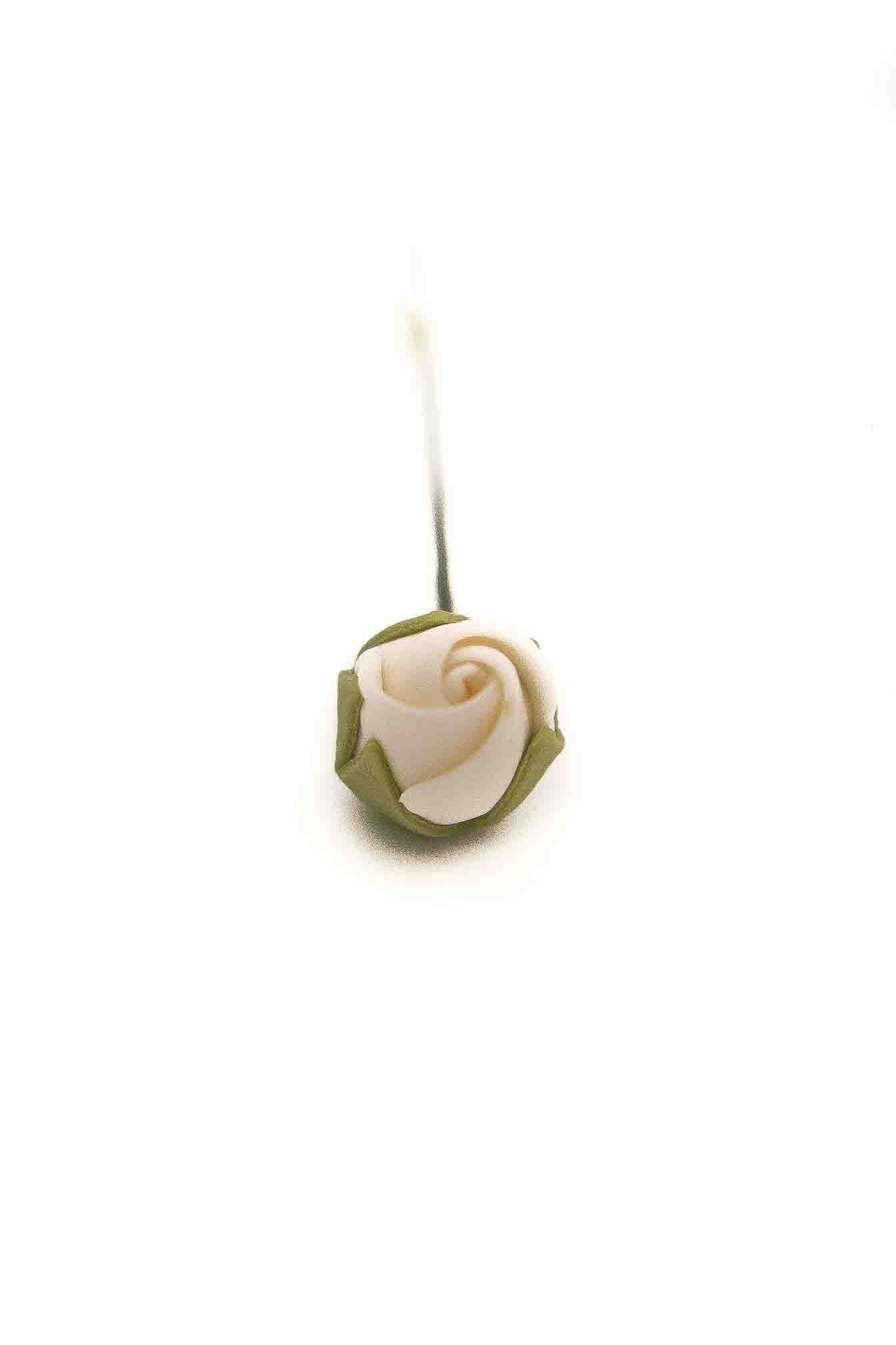 White Rose Bud with Calyx and Wire