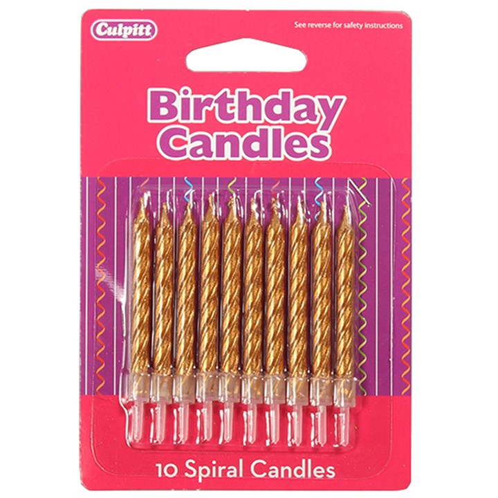 10 Gold Spiral Birthday Candles