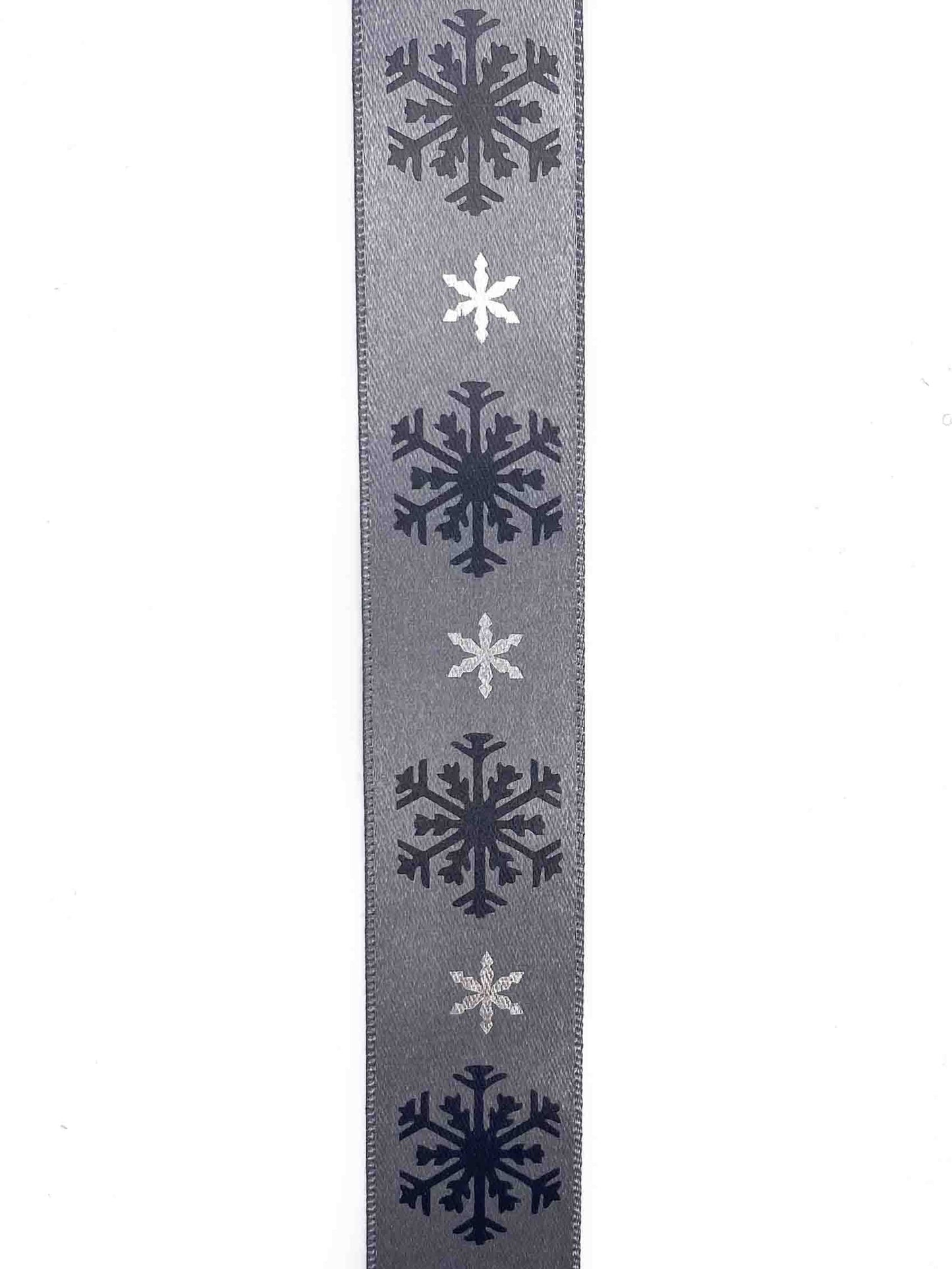 Shadow Grey Ribbon with Black and Silver Snowflake design - 25mm