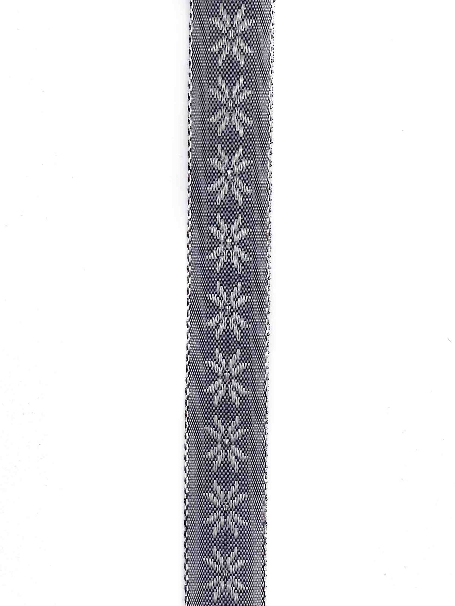 Gunmetal Grey Winter Flower Jacquard Ribbon - 15mm