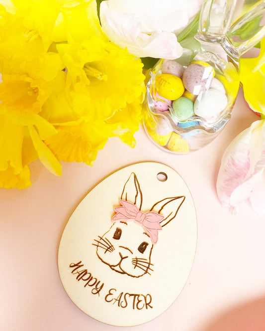 Happy Easter Bunny with Bow - Gift Tag