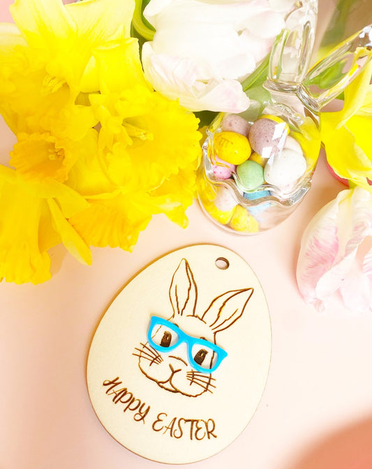 Happy Easter Bunny with Glasses - Gift Tag