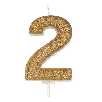 Number 2 Gold Glitter Birthday Candle