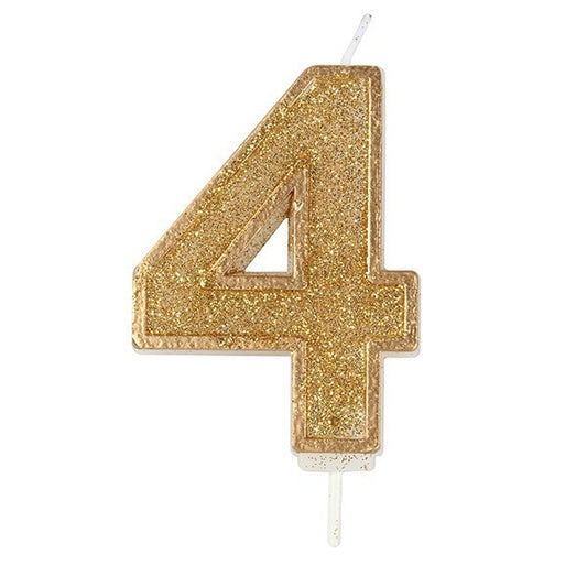 Number 4 Gold Glitter Birthday Candle
