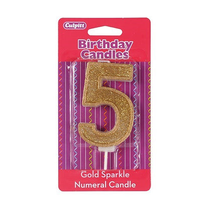 Number 5 Gold Glitter Birthday Candle