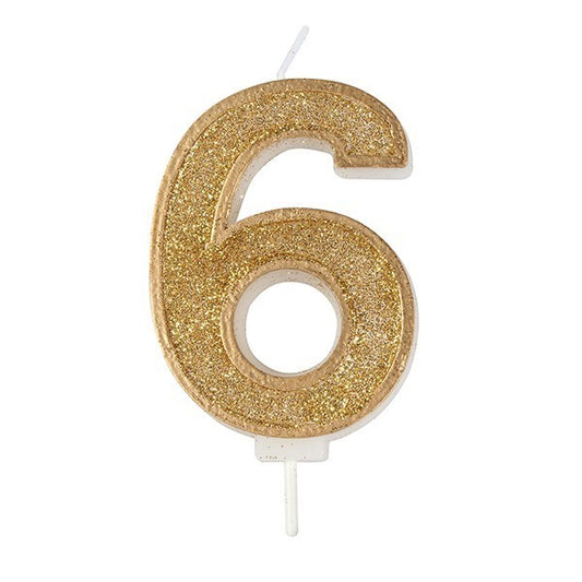 Number 6 Gold Glitter Birthday Candle