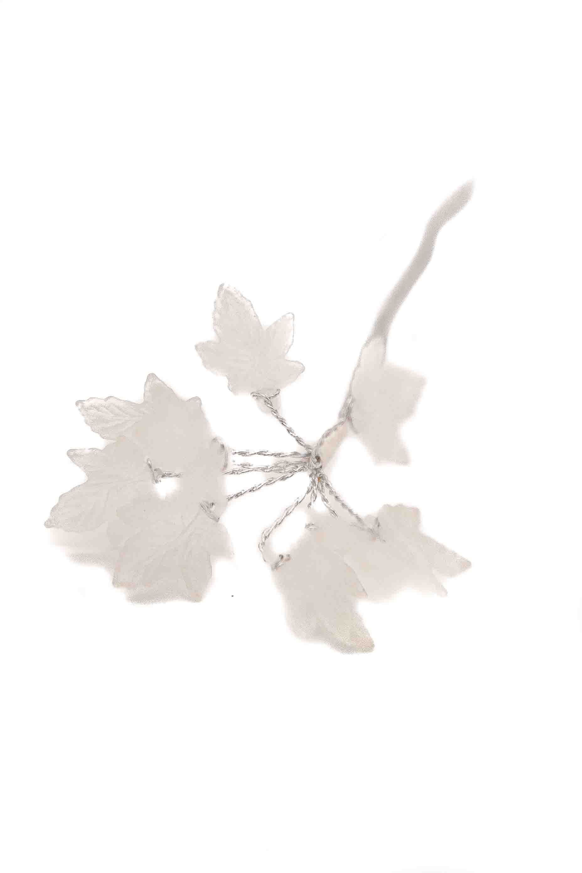White Ivy Leaf Decoration on Silver Stem  - Small
