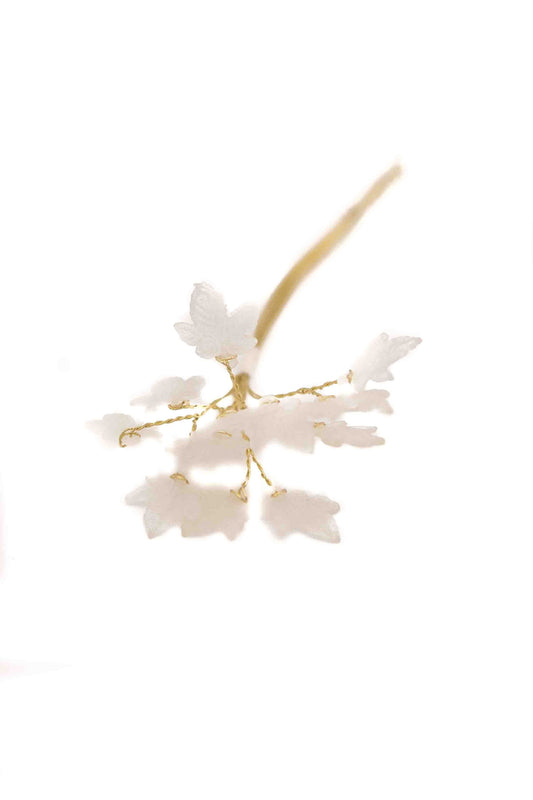 White Ivy Leaf Decoration on Gold Stem - Small