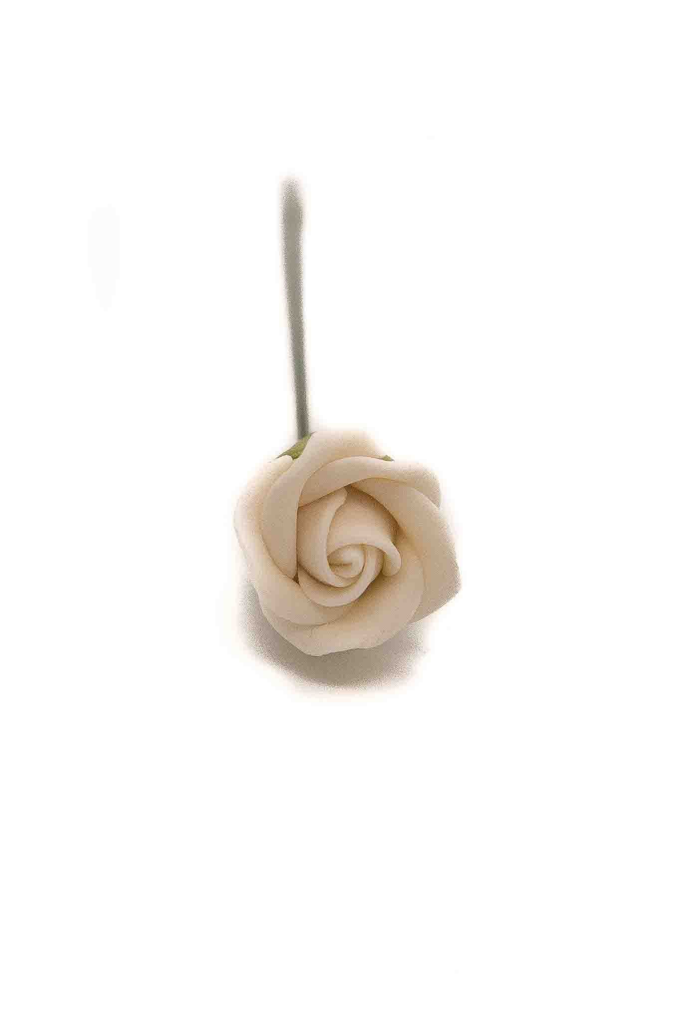 Extra Small White Rose with Calyx and Wire