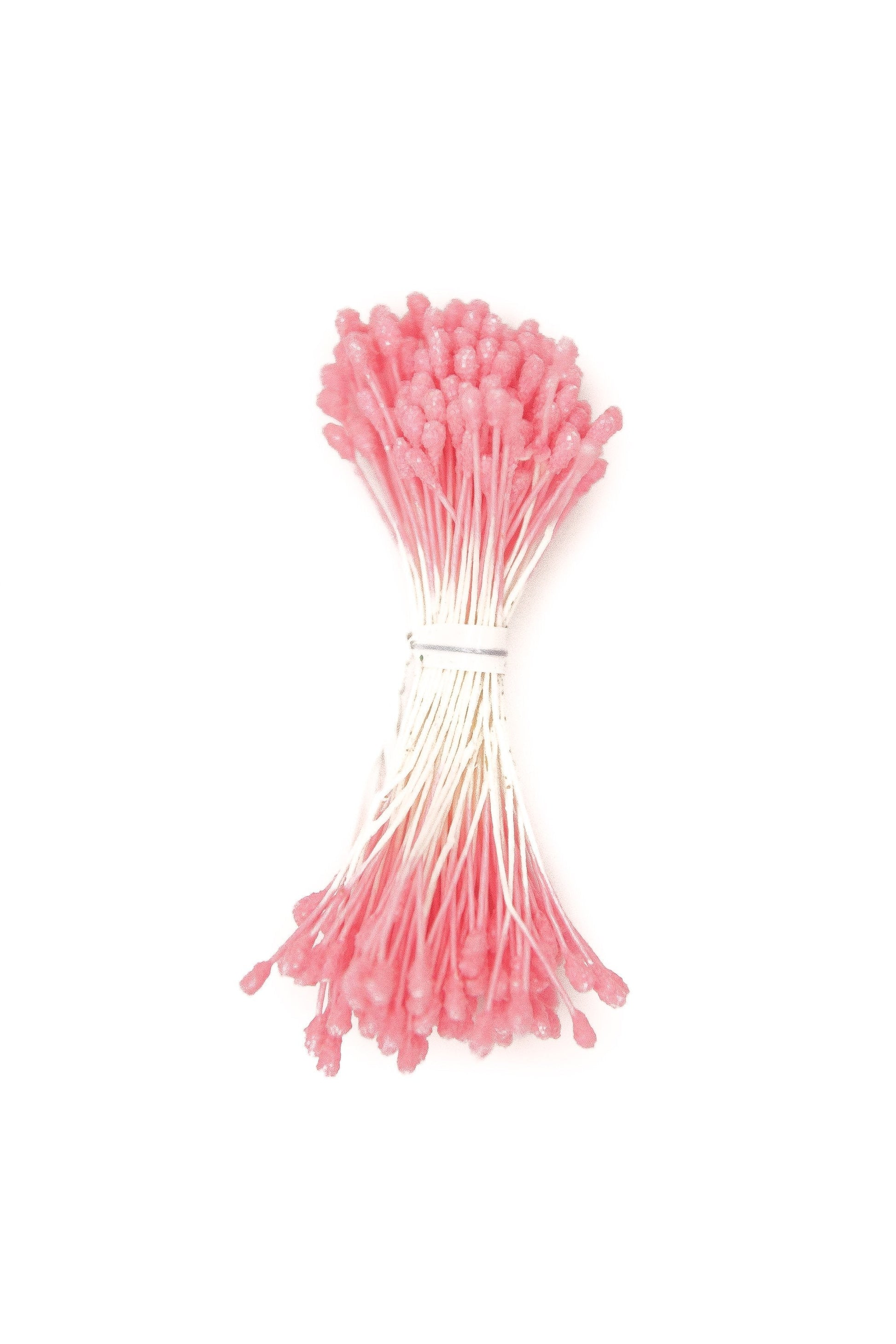 Medium Glitter Pink Rounded Head Stamens with White Wire