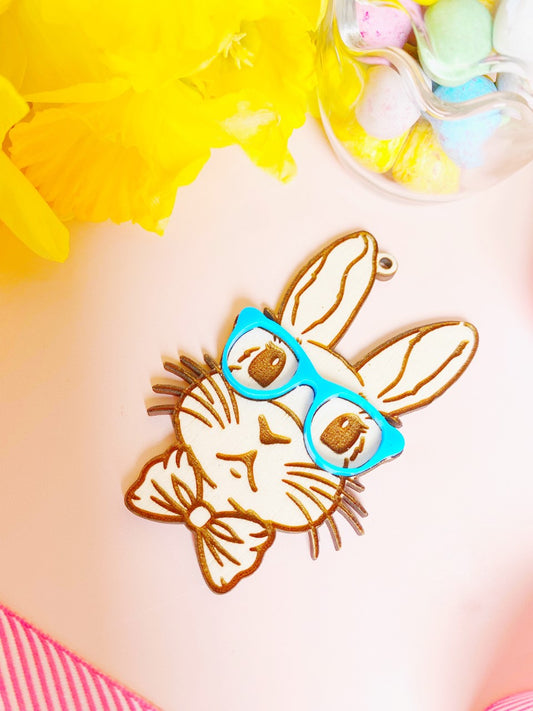 Wooden Easter Bunny with/ without Acrylic Glasses Gift Tag