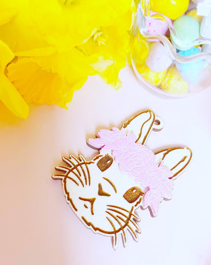 Wooden Easter Bunny with/ without Acrylic Flower Crown Gift Tag