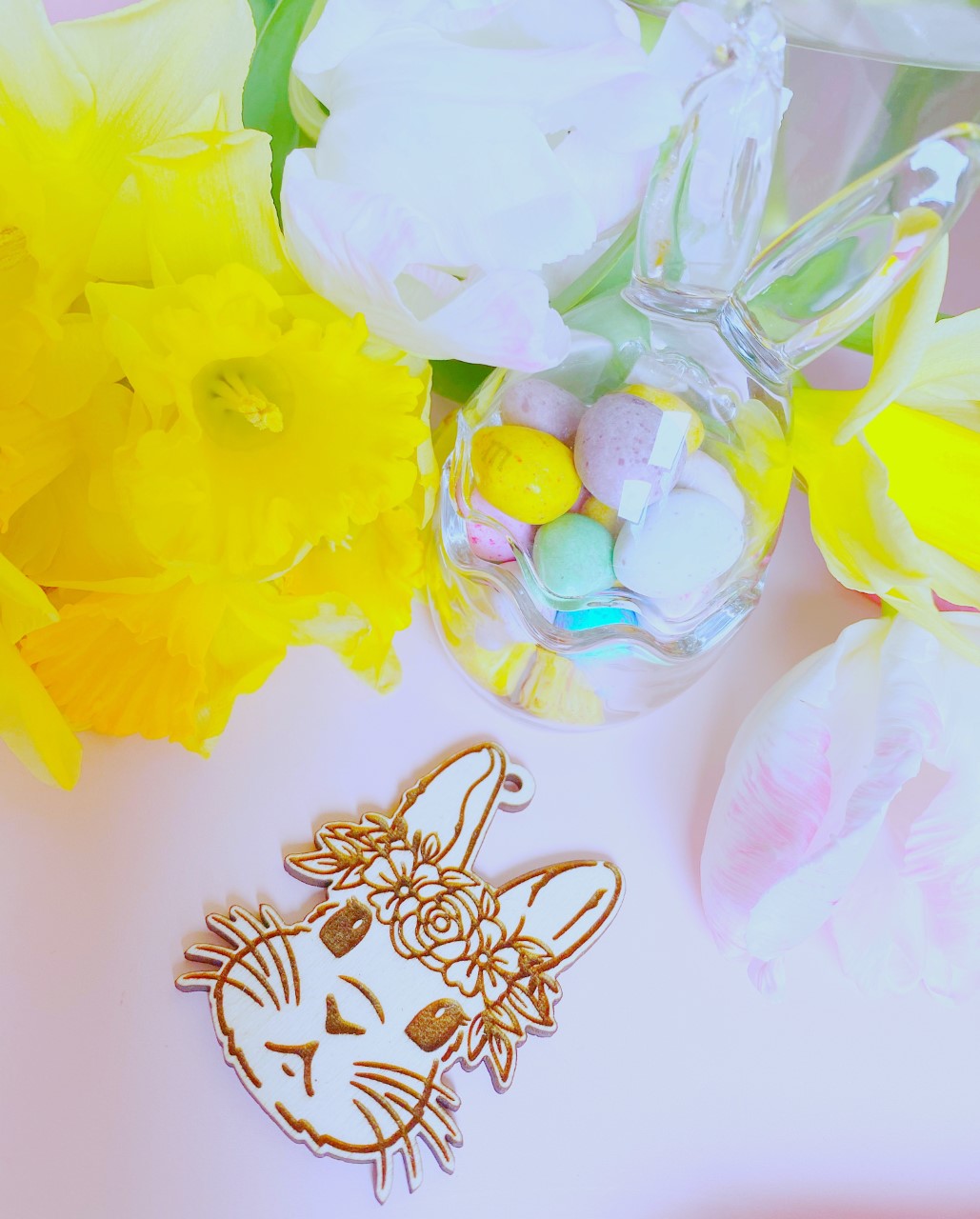 Wooden Easter Bunny with/ without Acrylic Flower Crown Gift Tag