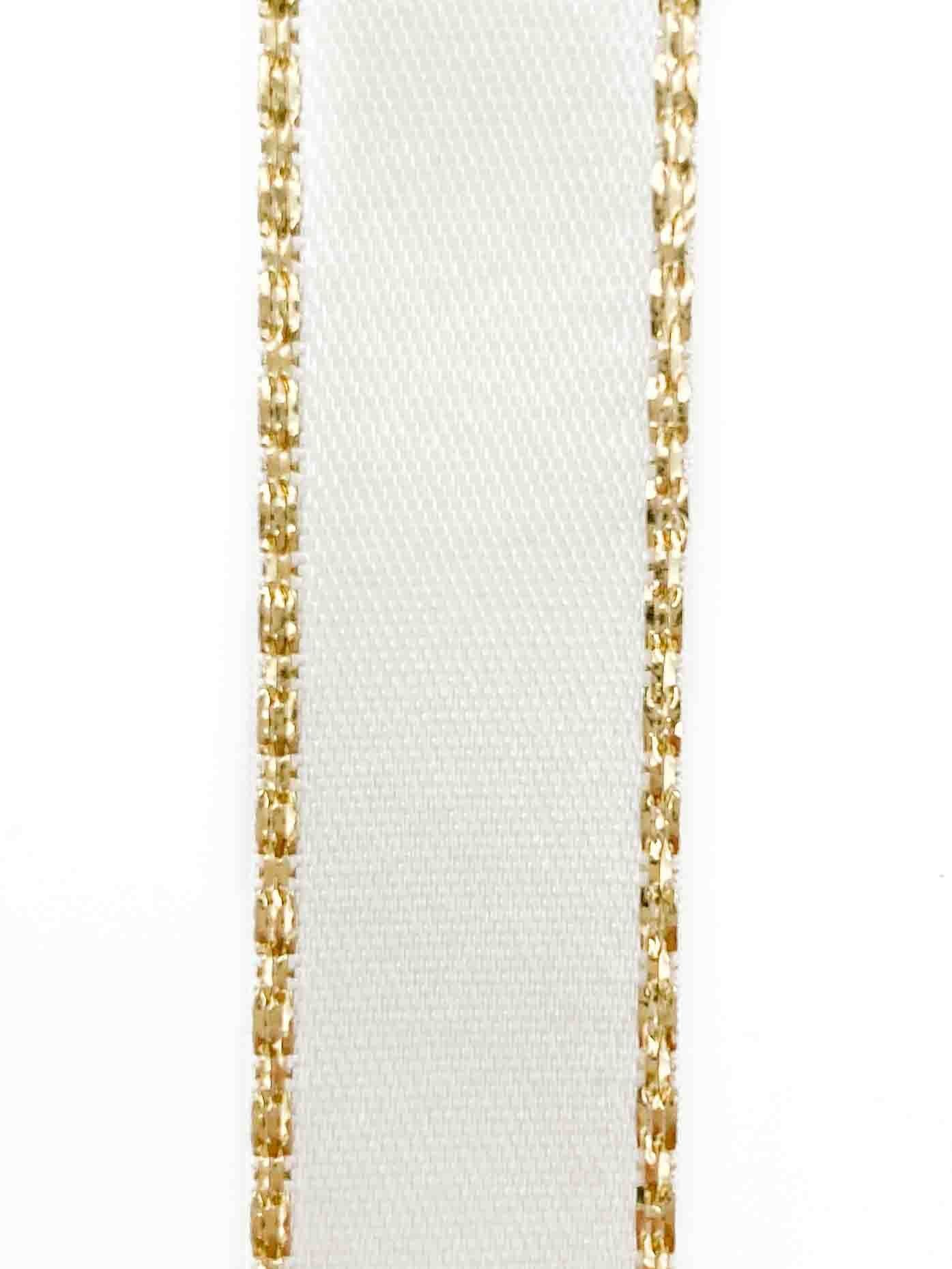 Bridal White Gold Edge Satin Ribbon - 15mm