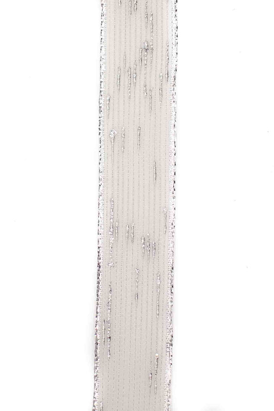 Silver Metallic Ribbon with Silver Detailing - 25mm