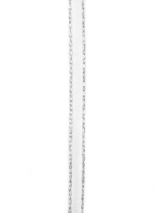 White Silver Edge Satin Ribbon - 7mm