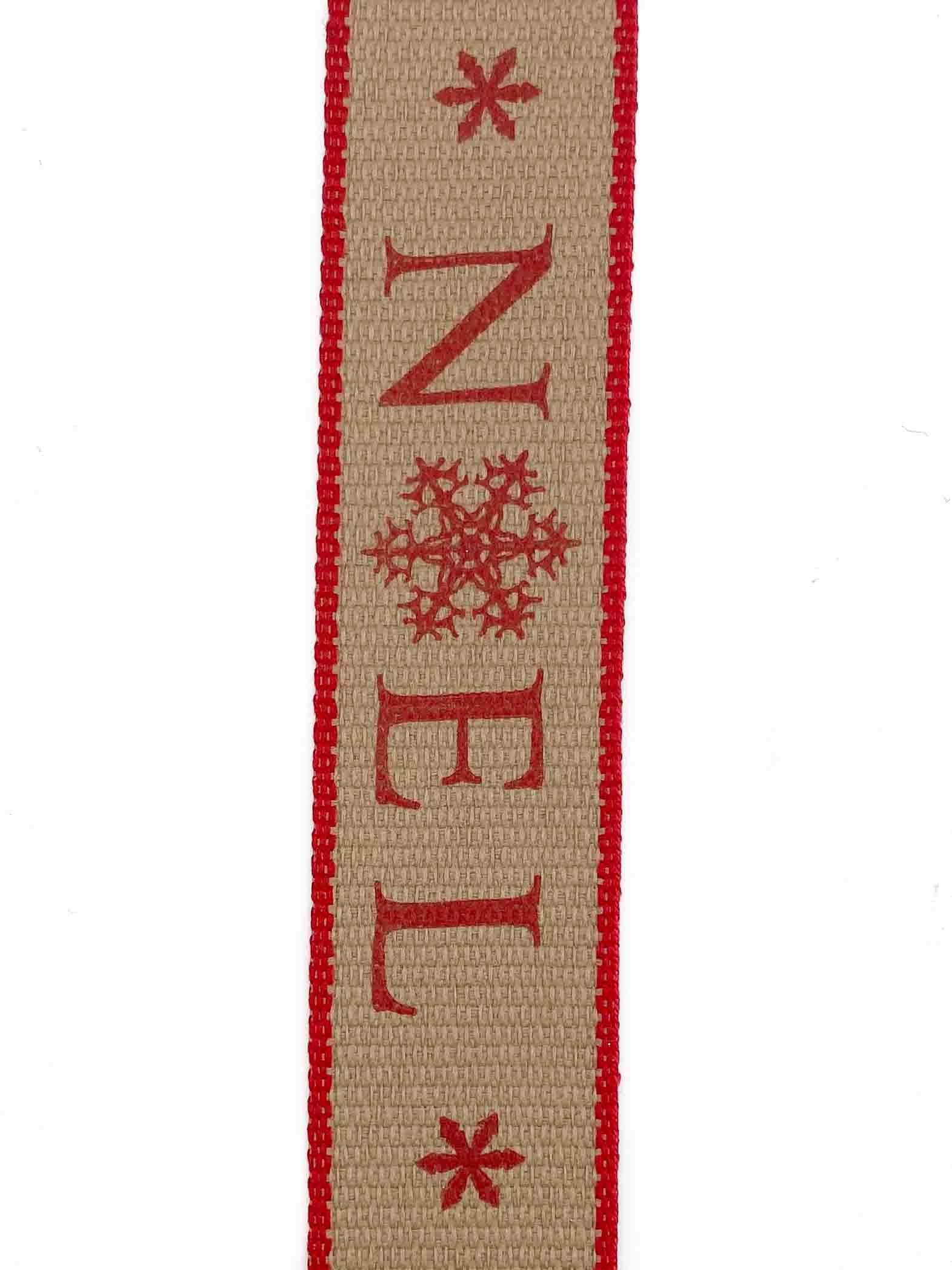 Red Noel Hessian Effect Ribbon - 25mm