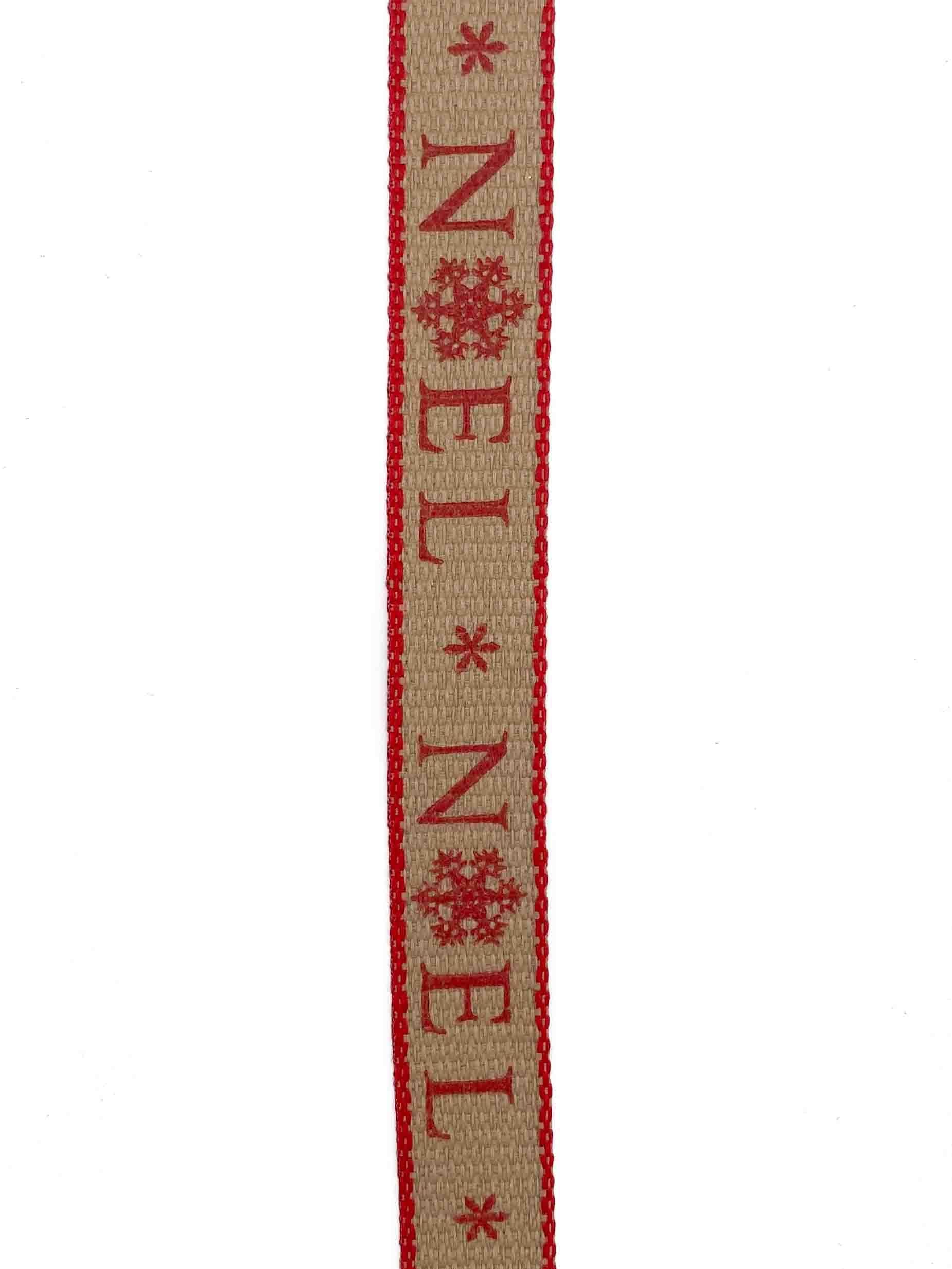 Red Noel Hessian Effect Ribbon - 15mm