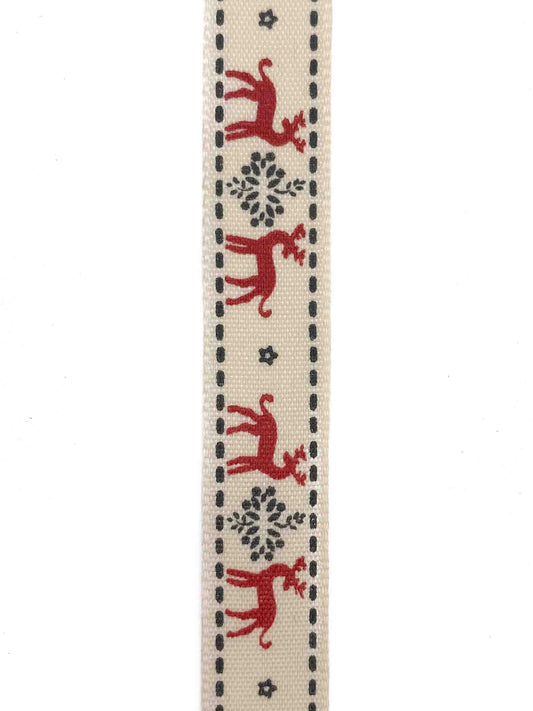 Red Reindeer Ribbon - 15mm