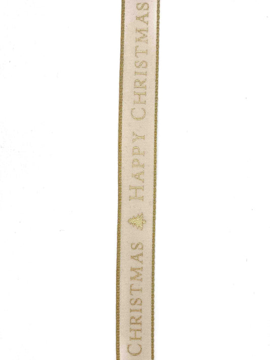 Happy Christmas Ribbon with Gold Detailing - 15mm