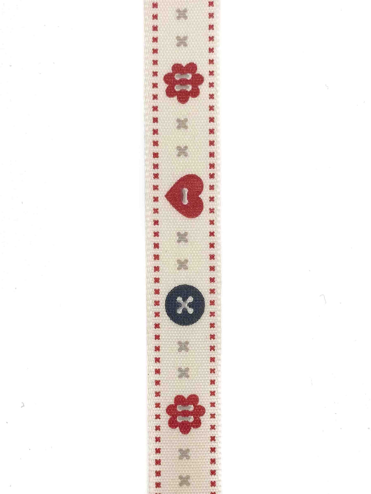Button and Heart Cream Ribbon - 15mm