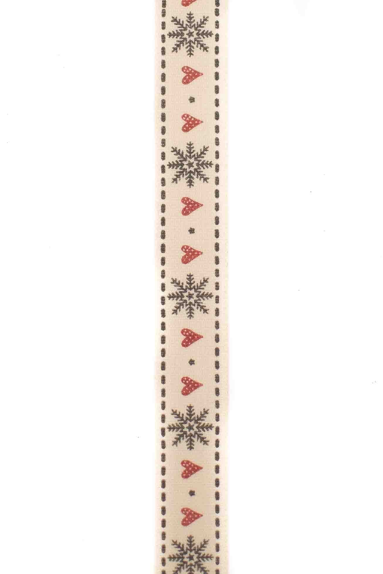 Snowflake and Red Heart Nordic Ribbon - 15mm