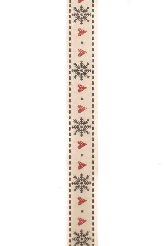 Snowflake and Red Heart Nordic Ribbon - 15mm