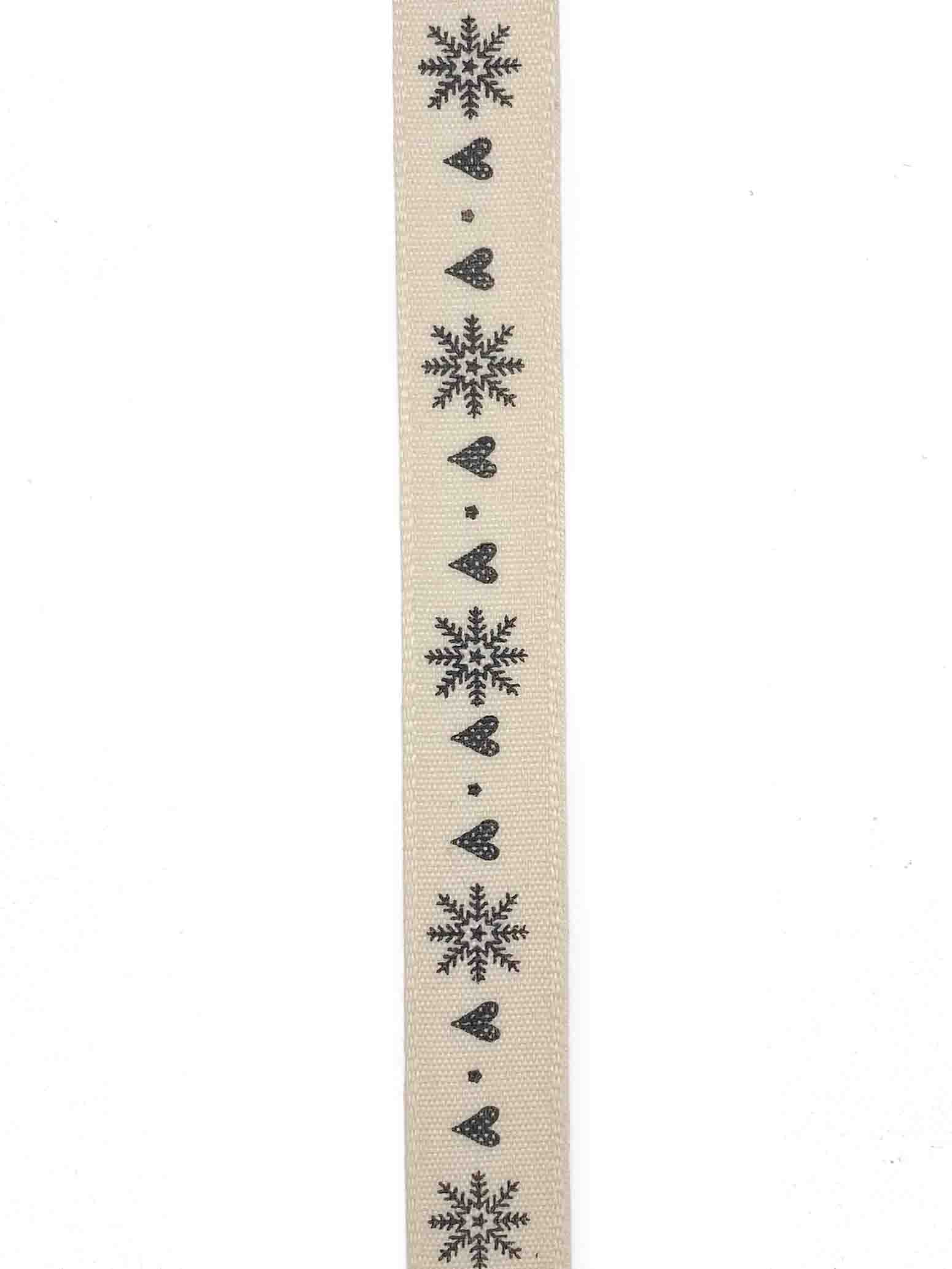 Snowflake and Black Heart Nordic Ribbon - 15mm