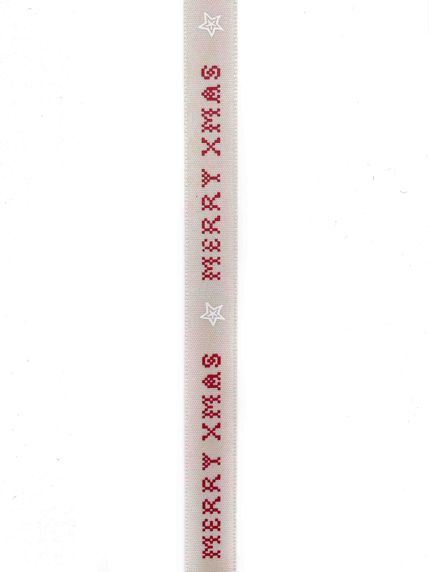 Cross-Stitched Merry Xmas Natural Ribbon - 15mm