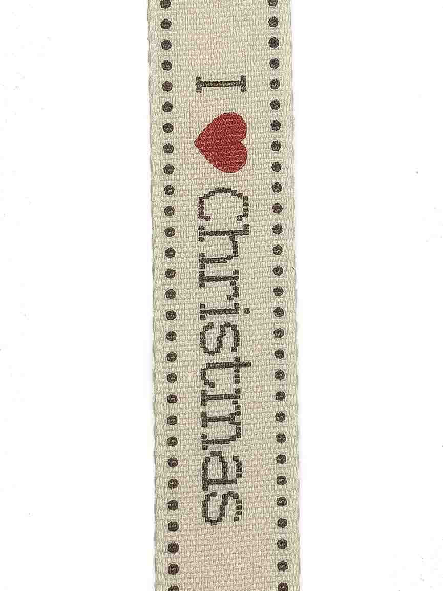 I Love Christmas Natural Ribbon - 15mm