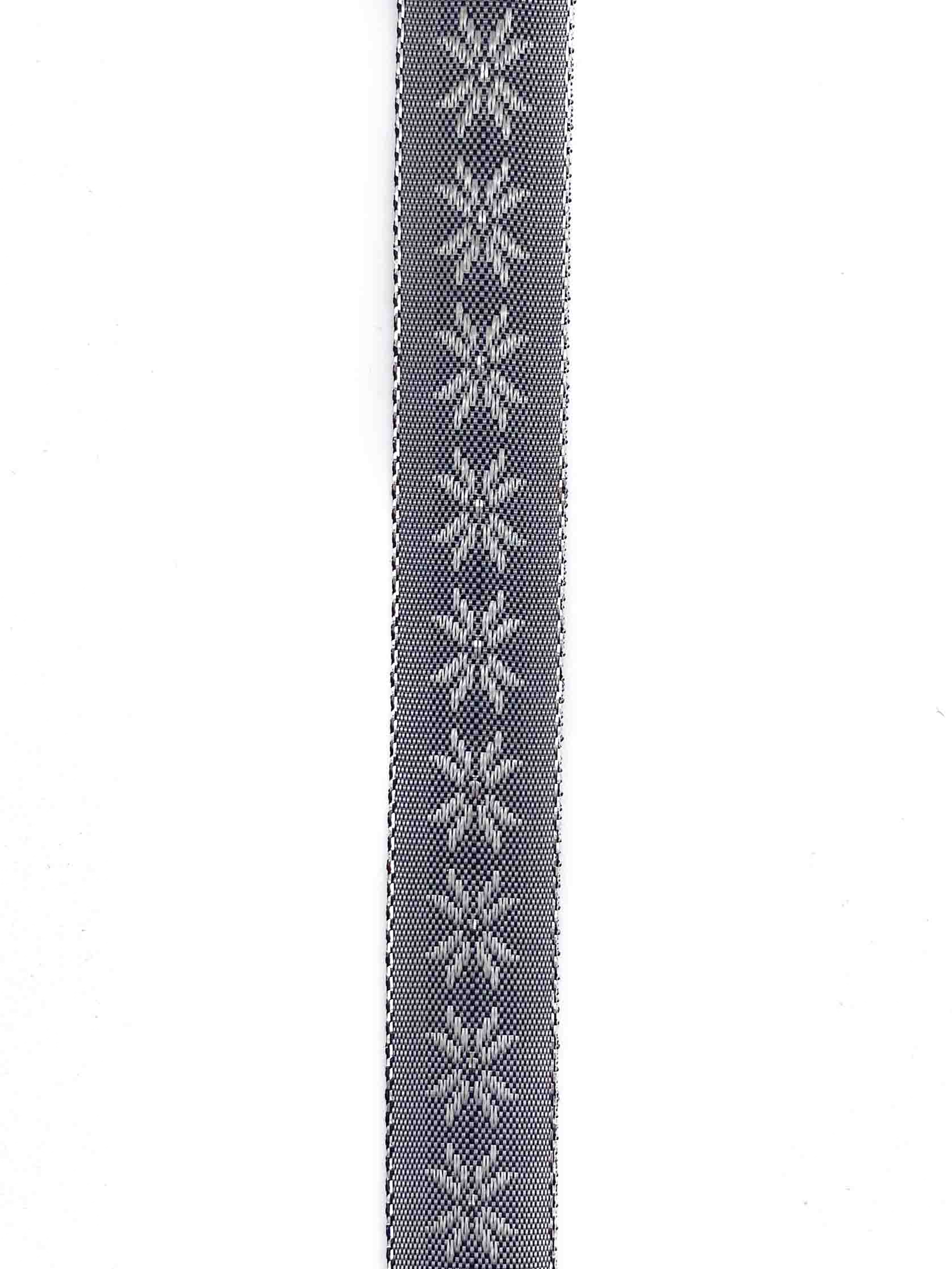 Gunmetal Grey Winter Flower Jacquard Ribbon -  15mm
