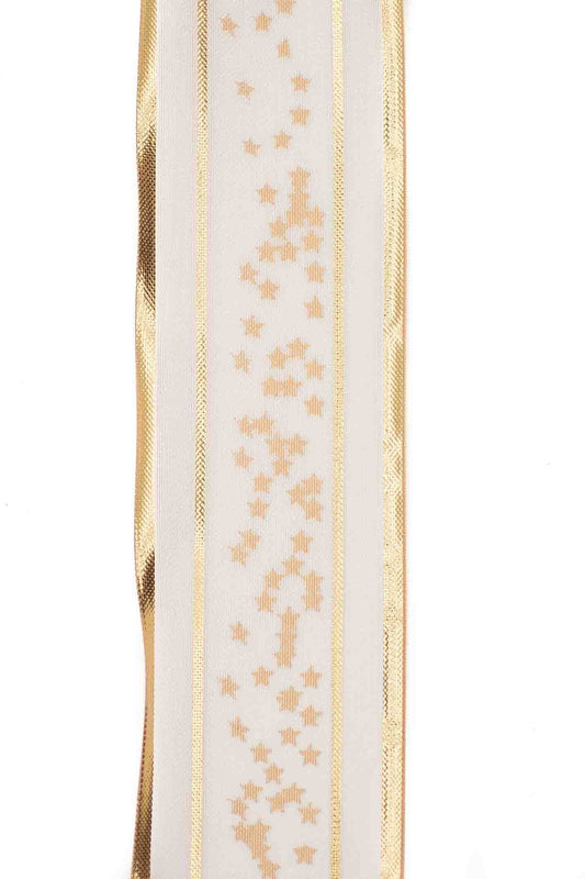 Sheer Ribbon with Gold Star Pattern and Wired Egde
