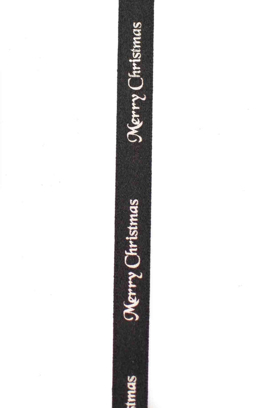 Black Ribbon with a Silver Merry Christmas Pattern - 10mm